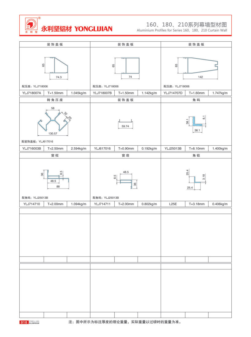 160、180、210系列明框幕墻